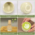 Sfutee Matcha Whisk Set 4pcs Ceramic Bowl Bamboo Scoop Chasen Holder 19oz Green