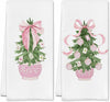 SereneHanctuary Chinoiserie Pink Bow Martini Kitchen Towels 16x24 Set of 4
