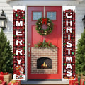 Libemskix Merry Christmas Door Banner 71x12in Red Black Buffalo Plaid 2pcs