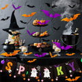 Fxozru Spooky Halloween Banner Bats Sticker Pink Purple Black Orange
