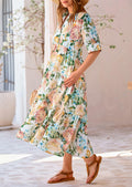 PRETTYGARDEN Women Casual Summer Floral Print Beach Maxi Dress White Apricot L