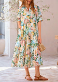 PRETTYGARDEN Women Casual Summer Floral Print Beach Maxi Dress White Apricot L