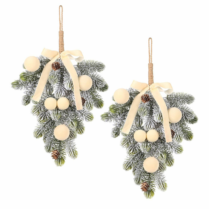 Super Holiday 2PCS Beige Velvet Bow Ball Christmas Decorations Flocked