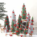 Soaoo 12 Pack Bottle Brush Christmas Trees 5-10in Wood Base Green Silver