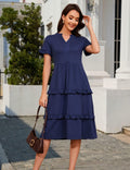 DRESSTELLS Womens Casual Ruffle V Neck Midi Dress Ivory Plus Size 2XL