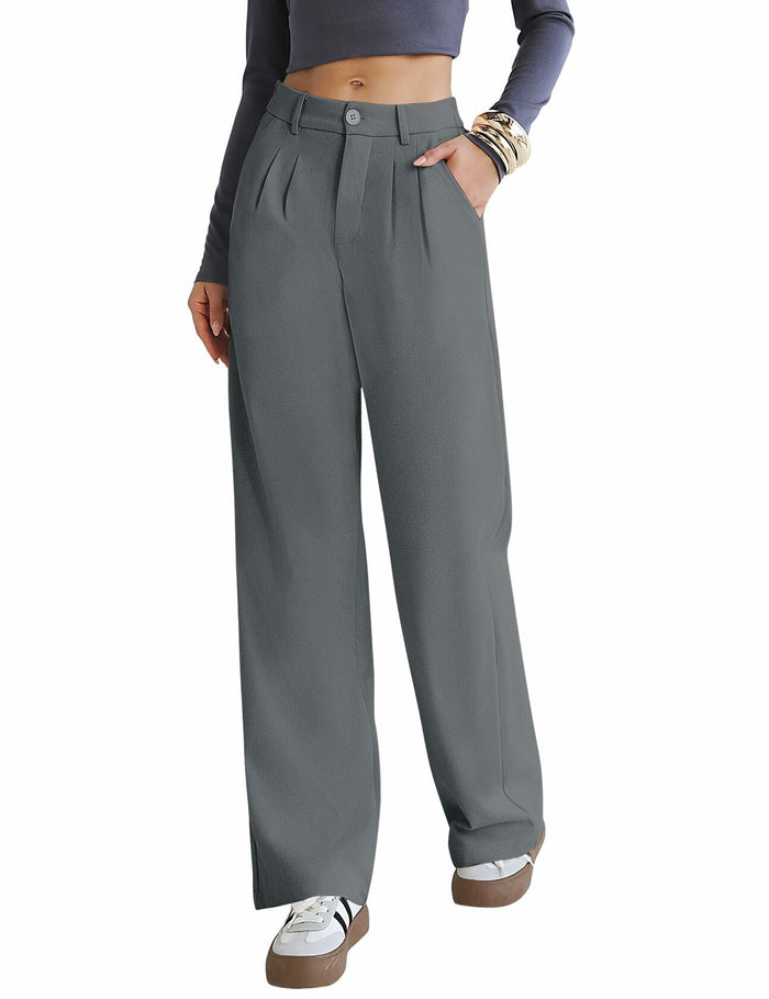 Kistore Womens Wide Leg Pleated Palazzo Work Trousers Blue Gray Size S