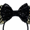 Foeran Sequin Mouse Ears Headband with Bow for Kids Adults Women Black