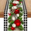 Jiudungs Linen Green Black Buffalo Check Plaid Table Runner 60in