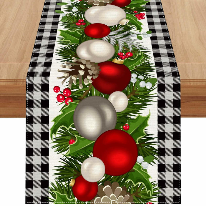 Jiudungs Linen Green Black Buffalo Check Plaid Table Runner 60in