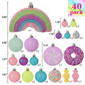 ROSELEAF Christmas Tree Ornaments Set 40 Pack Shatterproof Pink Purple Green