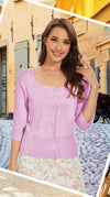 EANUER Women's Short Sleeve Cropped Cardigan Button Down Sweater Light Purple M