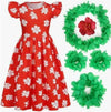 Slivomi Girls Hawaiian Dress & Accessory Set Red Tropical Luau Size 9-10Y