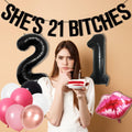 RASPATI 21st Birthday Decorations Black Pink Rose Gold Balloon Banner