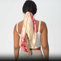 VJHX Paisley Satin Head Scarf Large Square 35in Khaki Pink
