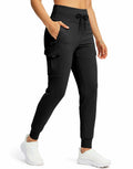 SANTINY Women Fleece Lined Cargo Joggers Waterproof Black Size L