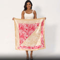 VJHX Paisley Satin Head Scarf Large Square 35in Khaki Pink