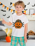YWAGK Boys Halloween Pumpkin T-Shirt Plaid Tee White Size 7-8 Years