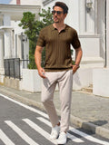 Runcati Mens Slim Fit Knit Polo Shirt Short Sleeve Cotton Coffee Size XX-Large