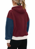 Panadila Womens Fuzzy Fleece Zip Up Oversized Hoodie Burgundy Navy Combo Size M