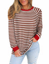Misyula Style Plus Size Striped Color Block Sweatshirt Red Brown Size XL