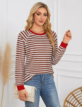 Misyula Style Plus Size Striped Color Block Sweatshirt Red Brown Size XL
