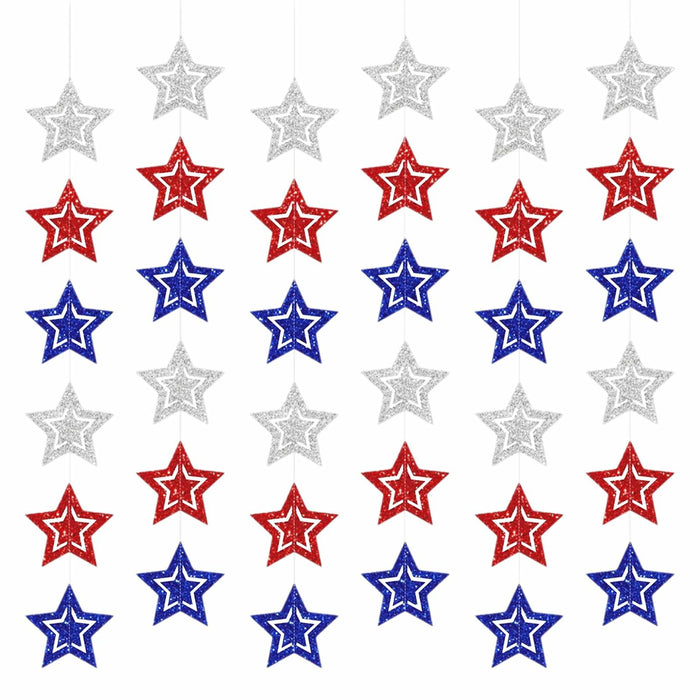 hhdatc 4th of July Hollow Out Star Banner Red Silver Blue Paper Decor