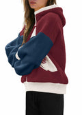 Panadila Womens Fuzzy Fleece Zip Up Oversized Hoodie Burgundy Navy Combo Size M