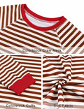 Misyula Style Plus Size Striped Color Block Sweatshirt Red Brown Size XL
