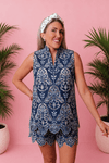 Brianna Cannon Santorini Blue Lace Top