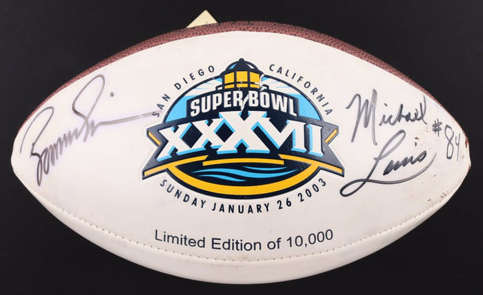 Boomer Esiason & Michael Lewis Signed SB XXXVII Football (Beckett)