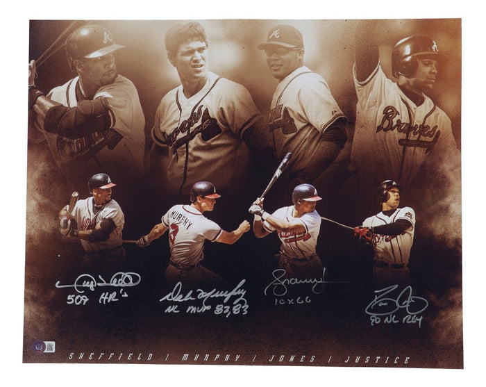 Braves Greats Signed 16x20 Photo, 4 Stat Inscriptions (Beckett)