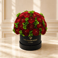 Classic Black Box | Red Persian Buttercups & Green Hydrangeas