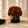 Classic Black Box | Red Persian Buttercups & Green Hydrangeas