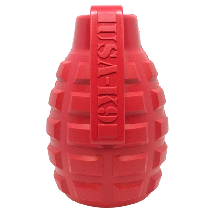 USA-K9 Grenade Rubber Dog Chew Toy | K9 Handler eDispenser Toy | Red & Blue | USA Made