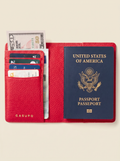 Leather Passport Wallet with RFID - Red