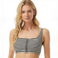 Michael Michael Kors Striped Zip-Up Cropped Bikini Top, Size Small