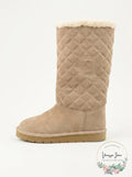 Michael Kors Sandy Quilted pieced Tall Boots khaki suede fur sherpa,Size  6