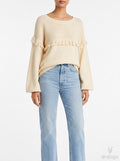 Joie Womens Beige Fringed Ribbed Pullover Sweater, Size XS