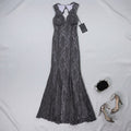 Morgan and Co Womens Scalloped Lace Gown Dress, Blue, 1/2