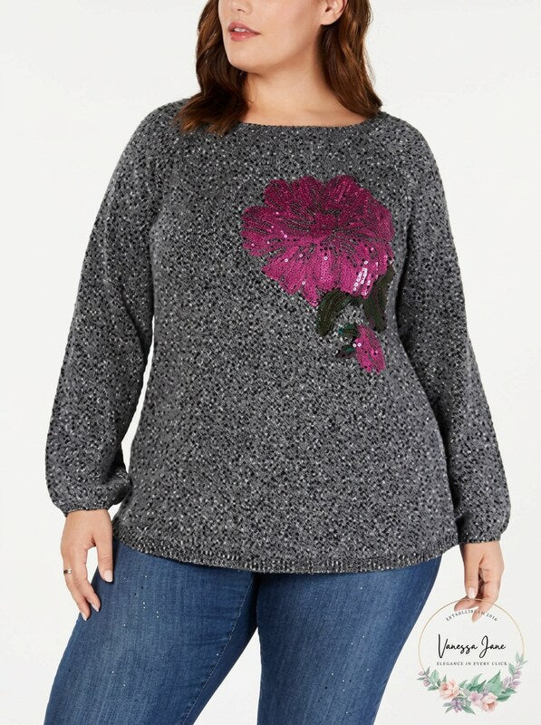 Style & Co. Womens Plus Jacquard Floral Pullover Sweater, Size 0X