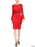 Calvin Klein Womens Striped Bell Sleeve Jewel Neck  Sheath, Size 6