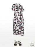 B New York Henley MIDI Abstract Print Dress, Size Large