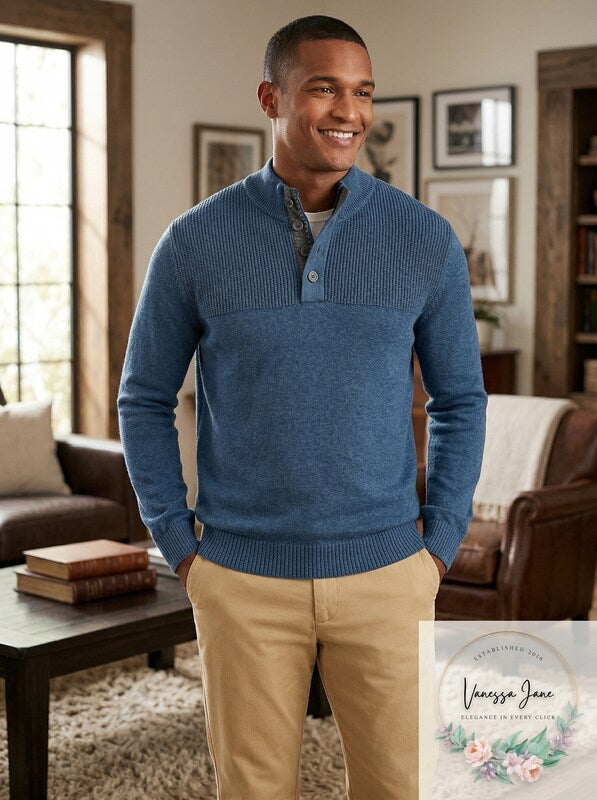 Club Room Mens Ribbed Four-Button Sweater, Size Large