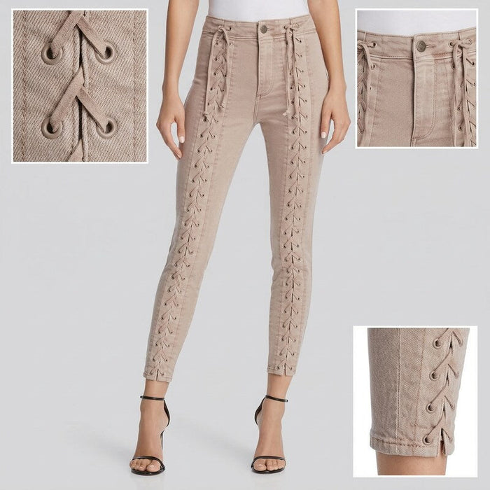 Pistola Lace-Up Skinny Jeans in Lynn You're Blushing, Size 29