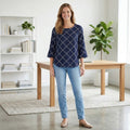 Charter Club Printed 3/4-Sleeve Blouse ,Size Large