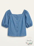 Lucy Paris Womens Denim Off-the-Shoulder Button-Down Top, Blue, Size Small