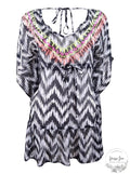 Miken Womens Embroidered V-Back Ruffled Tunic Dress Swim Cover-Up , Medium