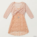 Beautees Girls' Big 2 Pc. Tie Front Shrug Over Pleated Tunic, Coral, Size Large