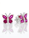 Amazon Collection Sterling Silver Gemstone Butterfly Stud Earrings