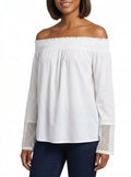 Three Dots Womens Casual Top Lace-Trim Off-the-Shoulder, Size XS